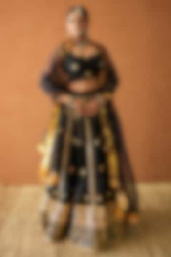 Black Chanderi Metallic Hand Embroidered Wedding Lehenga Set by GulaboJaipur by Saloni Panwar at Pernia's Pop Up Shop