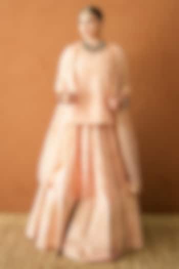 Peach Raw Silk Marodi Embroidered Wedding Lehenga Set by GulaboJaipur by Saloni Panwar at Pernia's Pop Up Shop