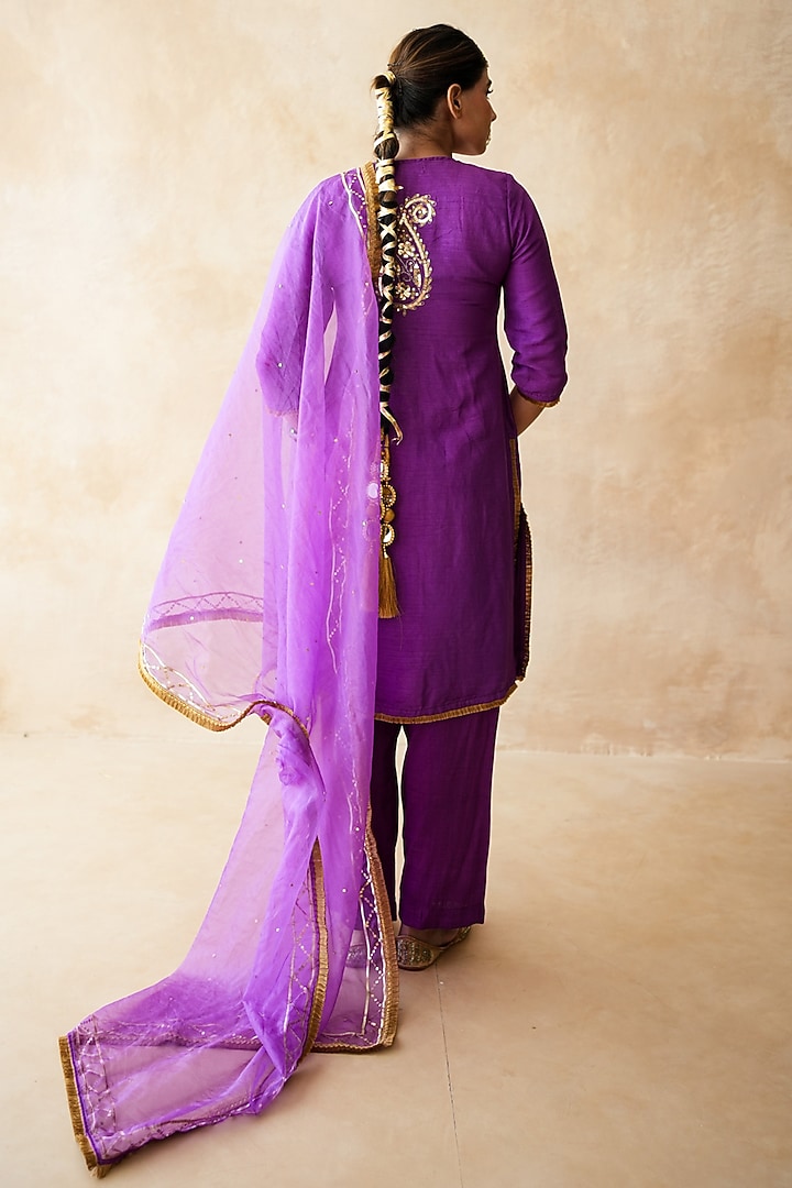Purple Chanderi Zardosi Embellished Straight Kurta Set by GulaboJaipur by Saloni Panwar at Pernia's Pop Up Shop