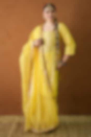Yellow Chanderi Mirror Embellished Kurta Set by GulaboJaipur by Saloni Panwar at Pernia's Pop Up Shop