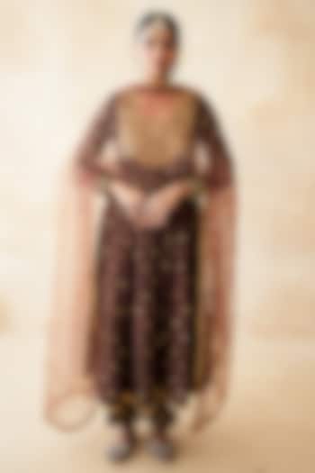 Brown Chanderi Hand Embroidered Anarkali Set by GulaboJaipur by Saloni Panwar at Pernia's Pop Up Shop