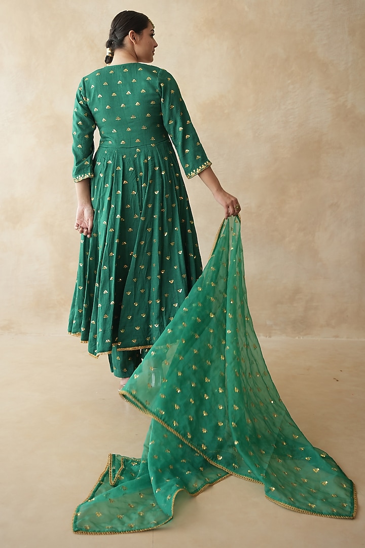 Green Chanderi Hand Embroidered Anarkali Set by GulaboJaipur by Saloni Panwar at Pernia's Pop Up Shop