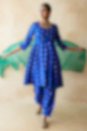 Blue Chanderi Aari Embroidered Anarkali Set by GulaboJaipur by Saloni Panwar at Pernia's Pop Up Shop