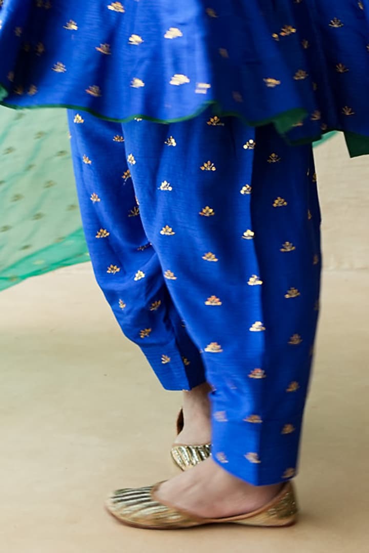 Blue Chanderi Aari Embroidered Anarkali Set by GulaboJaipur by Saloni Panwar at Pernia's Pop Up Shop