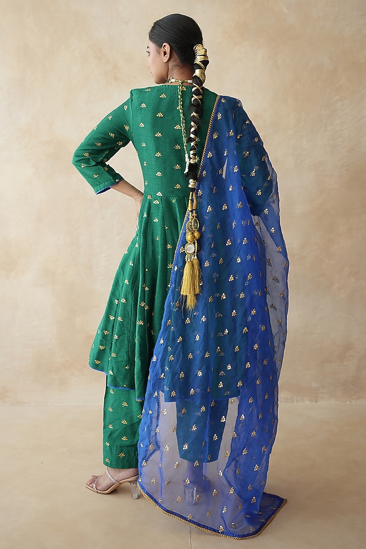 Green Chanderi Aari Embroidered Anarkali Set by GulaboJaipur by Saloni Panwar at Pernia's Pop Up Shop