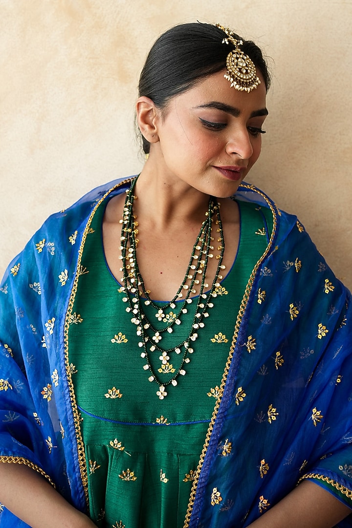 Green Chanderi Aari Embroidered Anarkali Set by GulaboJaipur by Saloni Panwar at Pernia's Pop Up Shop