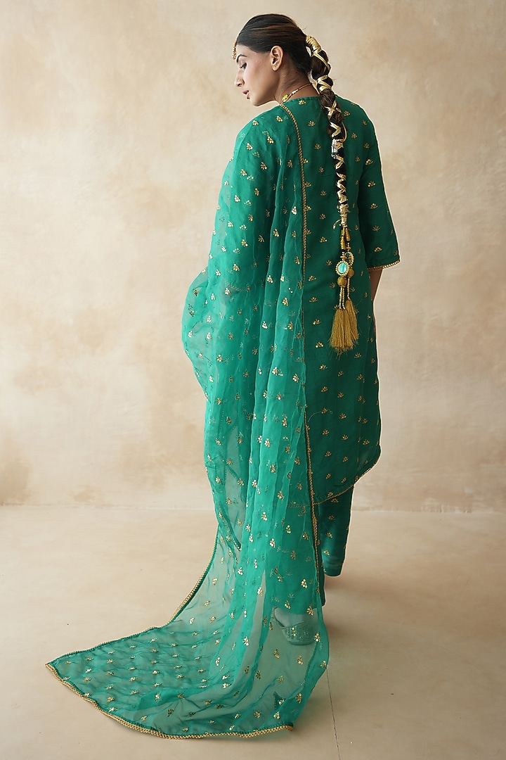 Green Chanderi Aari Embroidered Kurta Set by GulaboJaipur by Saloni Panwar at Pernia's Pop Up Shop
