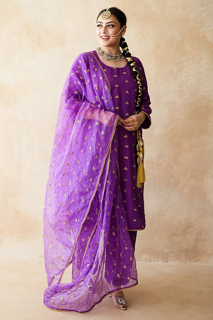 Purple Chanderi Aari Embroidered Kurta Set by GulaboJaipur by Saloni Panwar at Pernia's Pop Up Shop