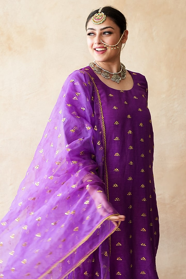 Purple Chanderi Aari Embroidered Kurta Set by GulaboJaipur by Saloni Panwar at Pernia's Pop Up Shop