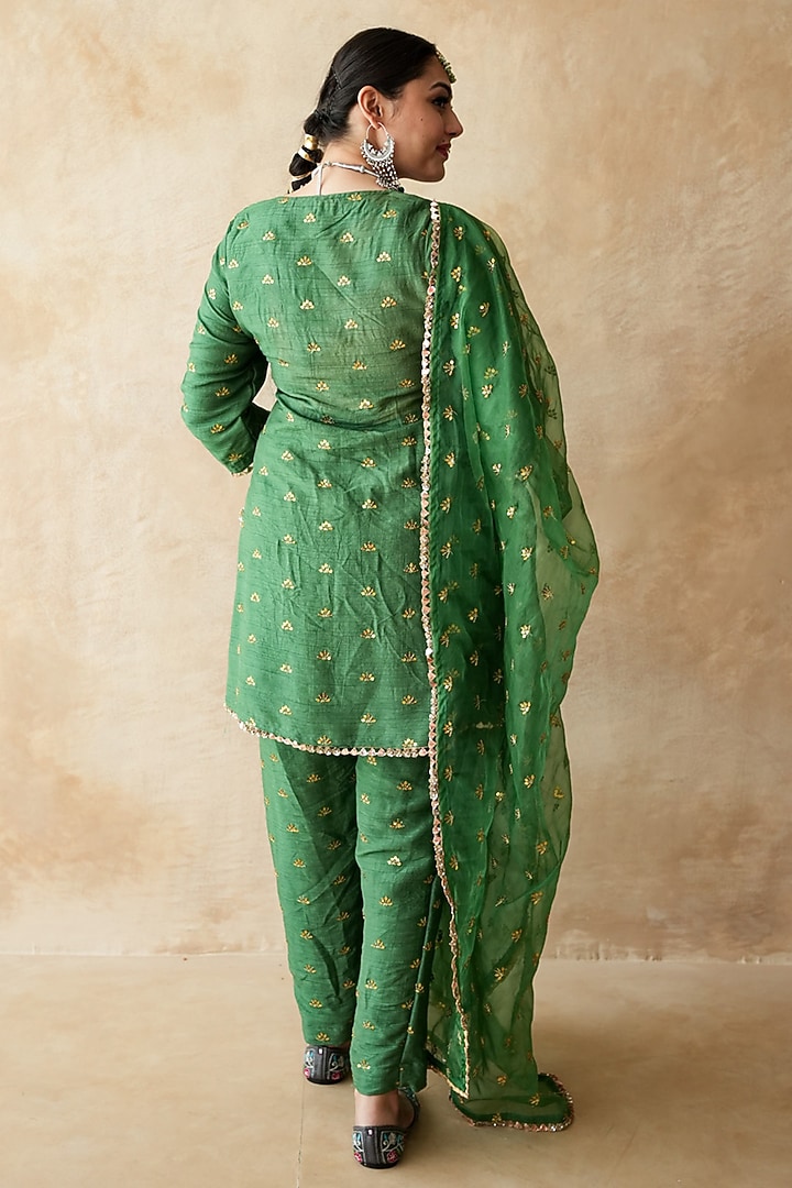 Green Chanderi Handwork Kurta Set by GulaboJaipur by Saloni Panwar at Pernia's Pop Up Shop