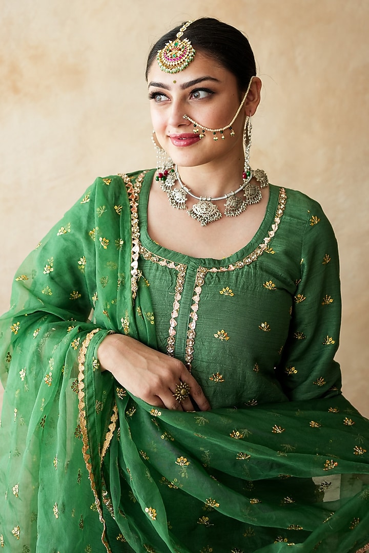 Green Chanderi Handwork Kurta Set by GulaboJaipur by Saloni Panwar at Pernia's Pop Up Shop