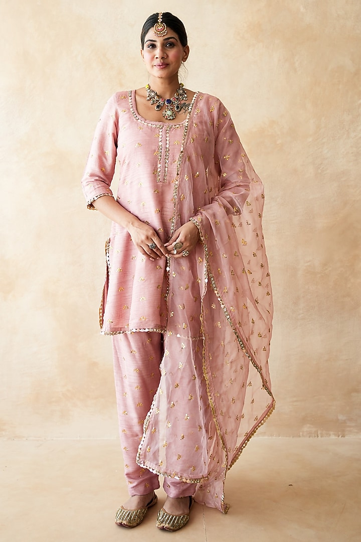 Pink Chanderi Handwork Kurta Set by GulaboJaipur by Saloni Panwar at Pernia's Pop Up Shop