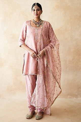 Pink Chanderi Handwork Kurta Set by GulaboJaipur by Saloni Panwar