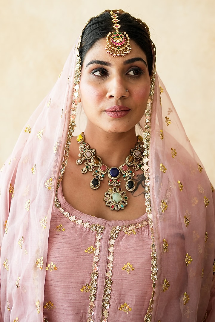 Pink Chanderi Handwork Kurta Set by GulaboJaipur by Saloni Panwar at Pernia's Pop Up Shop