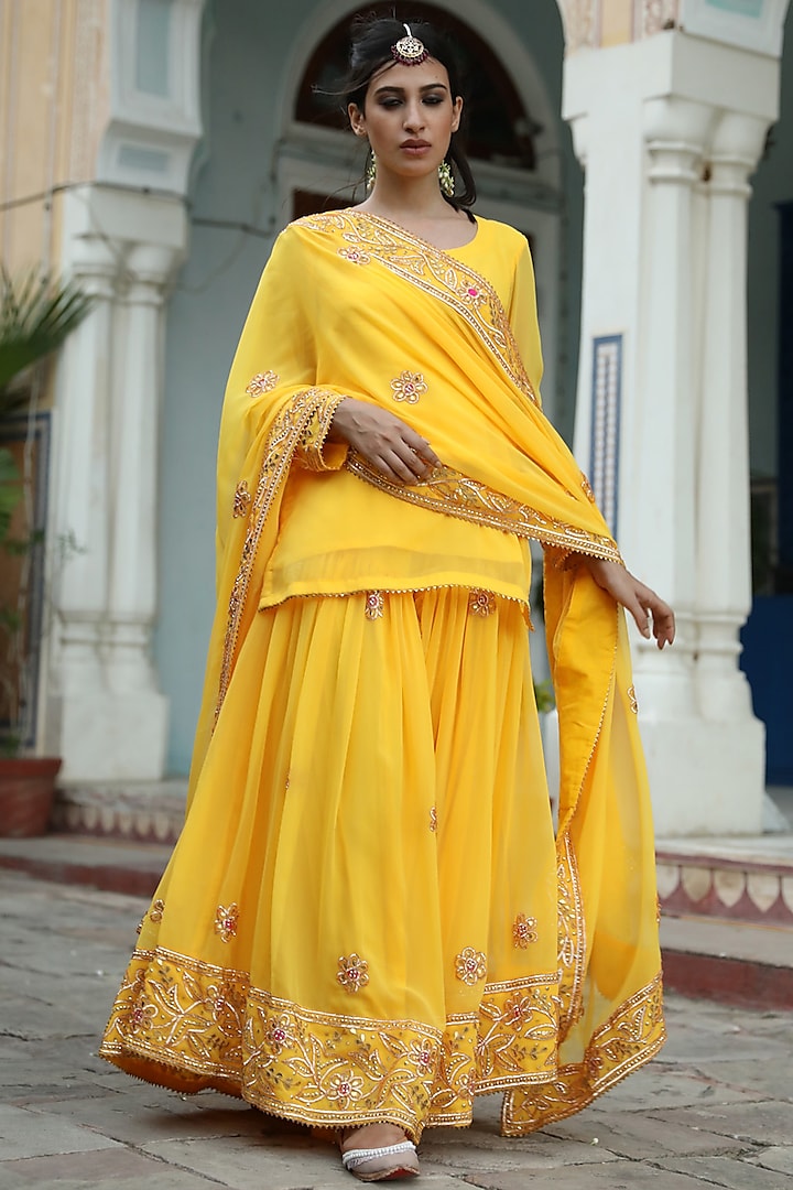 Cadmium Yellow Gota Embroidered Sharara Set by GulaboJaipur by Saloni Panwar