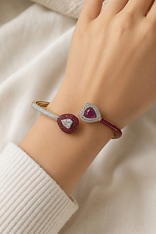 14kt Gold FInish Diamond & Ruby Stone Bracelet-Cum-Bangle by GBT Be True