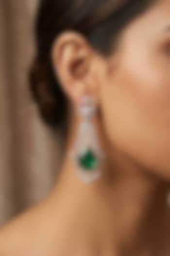 14kt Gold FInish Diamond & Pear-Shaped Emerald Stone Dangler Earrings by GBT Be True at Pernia's Pop Up Shop