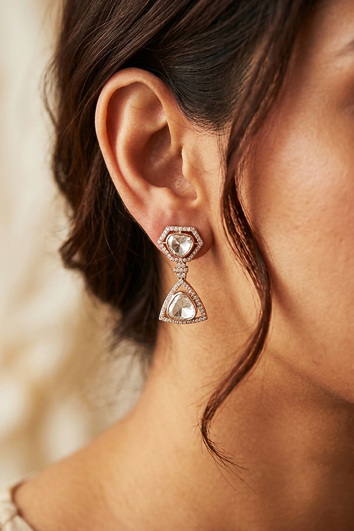 18kt Gold Finish Diamond & Kundan Polki Drop Earrings by GBT Be True at Pernia's Pop Up Shop