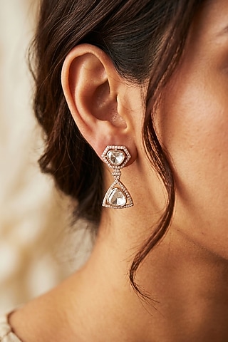 18kt Gold Finish Diamond & Kundan Polki Drop Earrings by GBT Be True