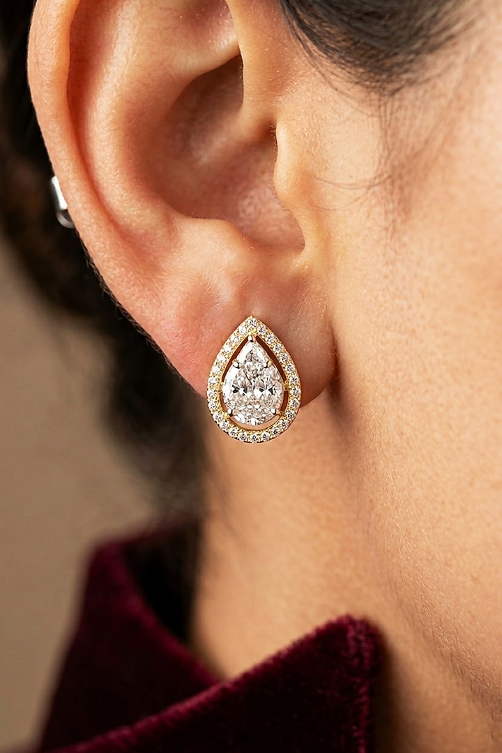 18kt Gold Finish Diamond Pear-Shaped Stud Earrings by GBT Be True at Pernia's Pop Up Shop