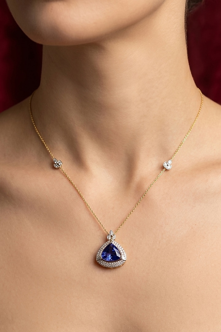 18kt Gold Finish Diamond & Sapphire Stone Pendant Pendant Necklace by GBT Be True at Pernia's Pop Up Shop