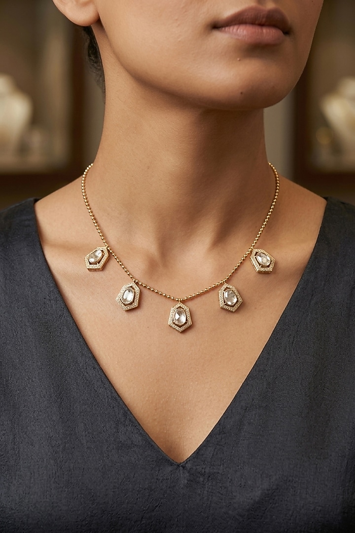 18kt Gold Finish Uncut Diamond & Kundan Polki Necklace by GBT Be True at Pernia's Pop Up Shop