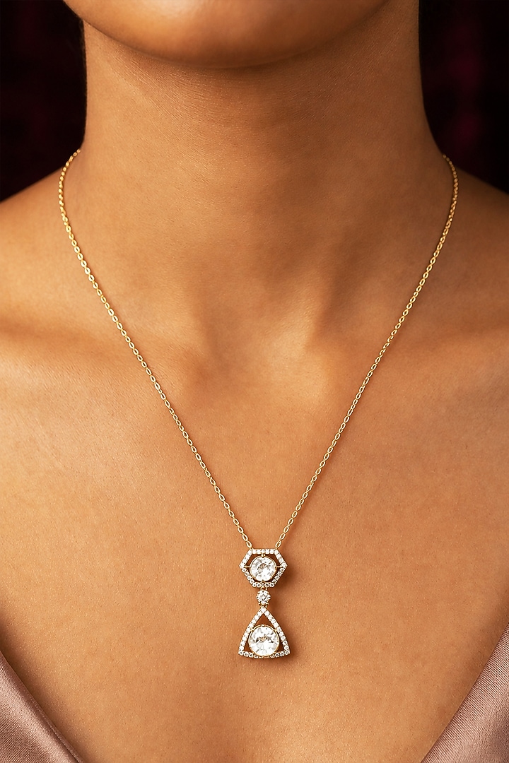 18kt Gold Finish Diamond & Kundan Polki Pendant Necklace by GBT Be True at Pernia's Pop Up Shop