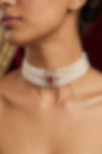 18kt Gold Finish Pearl & Ruby Stone Choker Necklace by GBT Be True at Pernia's Pop Up Shop