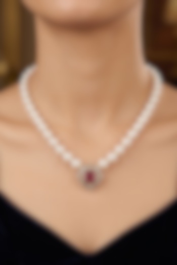 18kt Gold Finish Pearl & Ruby Stone Pendant Necklace by GBT Be True at Pernia's Pop Up Shop