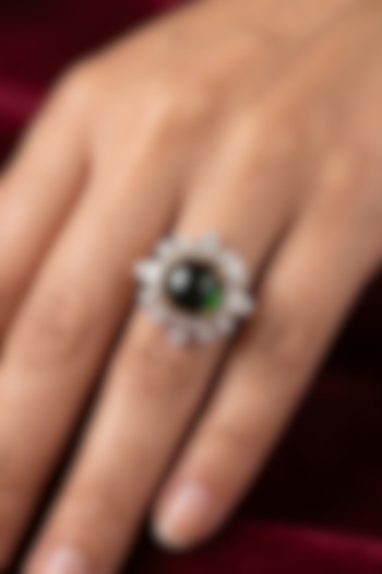 18kt Gold Finish Diamond & Emerald Stone Floral Ring by GBT Be True at Pernia's Pop Up Shop