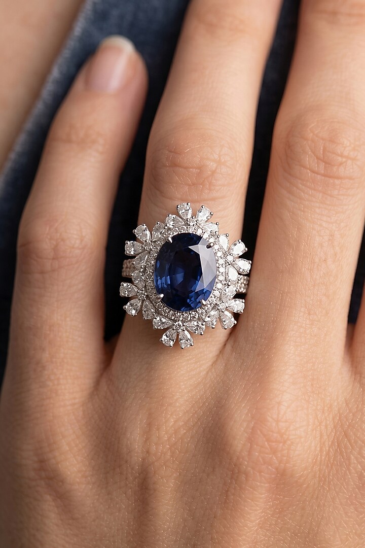 18kt Gold Finish Diamond & Sapphire Stone Ring by GBT Be True at Pernia's Pop Up Shop