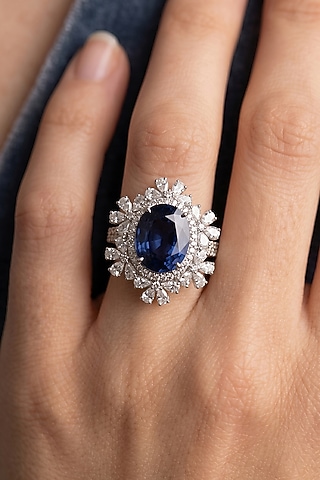 18kt Gold Finish Diamond & Sapphire Stone Ring by GBT Be True