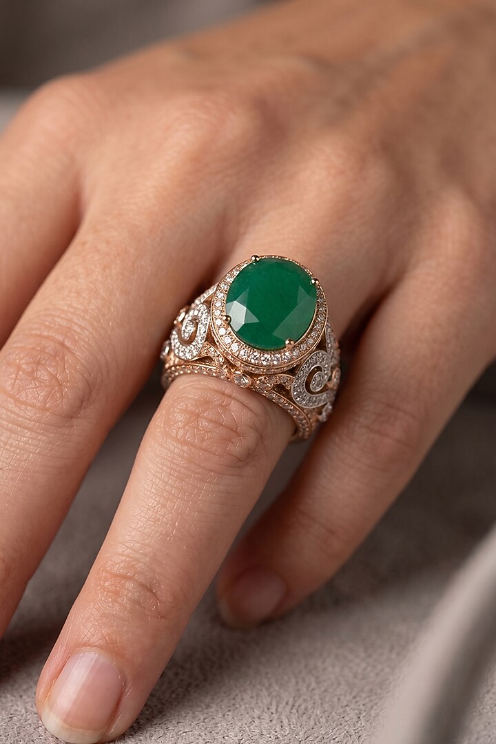 18kt Gold Finish Diamond & Emerald Stone Ring by GBT Be True at Pernia's Pop Up Shop