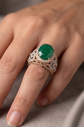 18kt Gold Finish Diamond & Emerald Stone Ring by GBT Be True