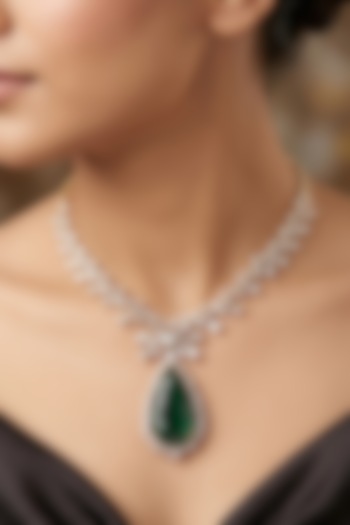 14kt Gold Finish Diamond & Emerald Stone Pendant Necklace by GBT Be True at Pernia's Pop Up Shop