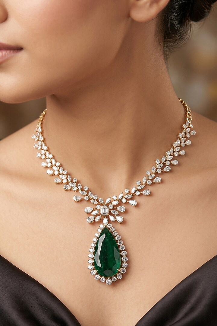 14kt Gold Finish Diamond & Emerald Stone Pendant Necklace by GBT Be True at Pernia's Pop Up Shop