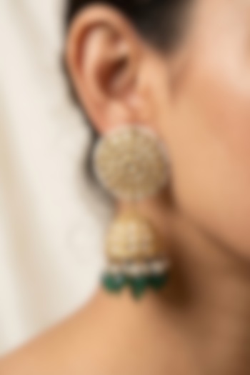 22kt Gold Finish Pearl & Emerald Stone Jhumka Earrings by GBT Be True at Pernia's Pop Up Shop