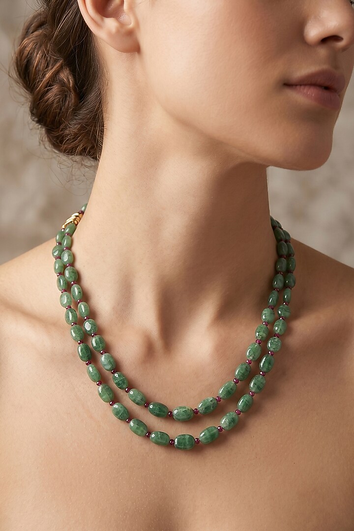 Emerald Green Stone Kantha Necklace by GBT Be True at Pernia's Pop Up Shop