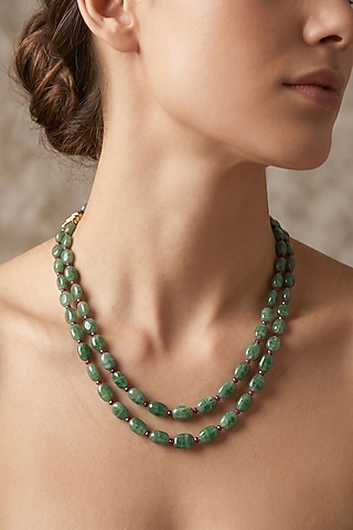 Emerald Green Stone Kantha Necklace by GBT Be True