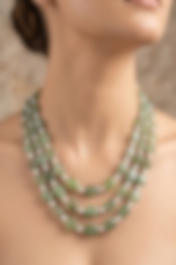 Emerald Green Stone & Pearl Layered Necklace by GBT Be True at Pernia's Pop Up Shop