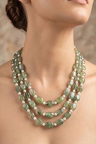 Emerald Green Stone & Pearl Layered Necklace by GBT Be True
