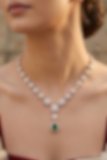 14kt Gold Finish Diamond & Emerald Stone Pendant Necklace by GBT Be True at Pernia's Pop Up Shop