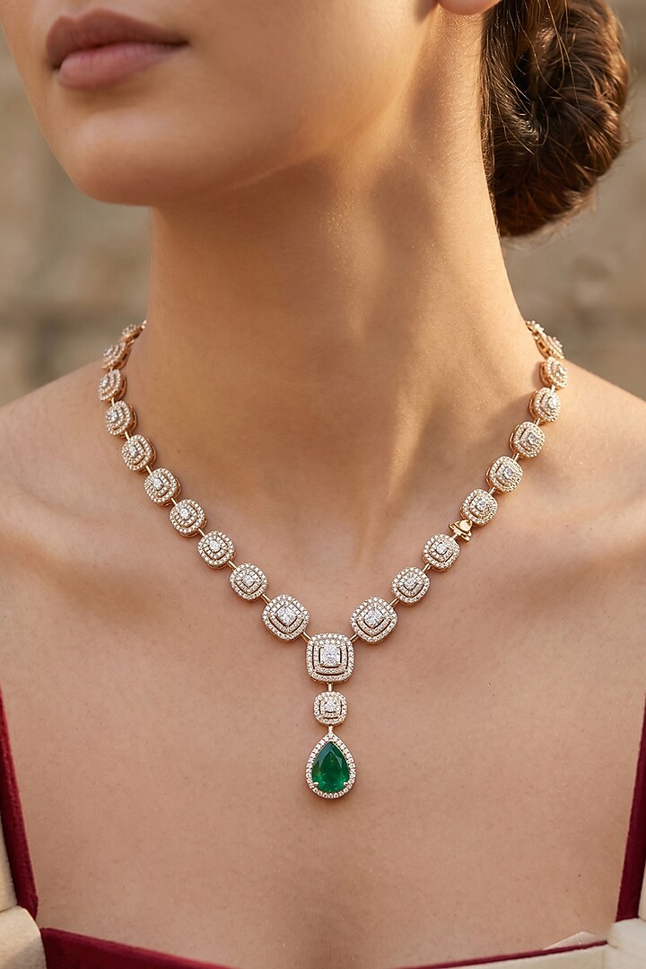 14kt Gold Finish Diamond & Emerald Stone Pendant Necklace by GBT Be True at Pernia's Pop Up Shop