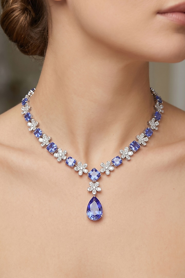 14kt Gold Finish Diamond & Sapphire Stone Pendant Necklace by GBT Be True at Pernia's Pop Up Shop