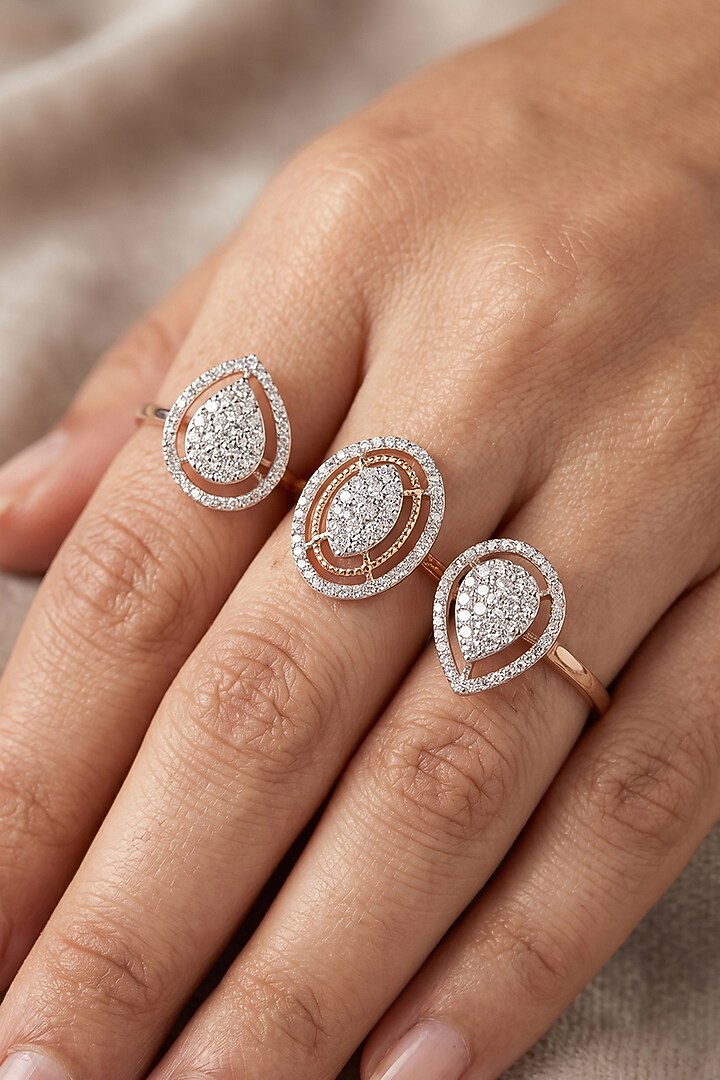 14kt Gold Finish Diamond Floral Cluster Open Ring by GBT Be True at Pernia's Pop Up Shop