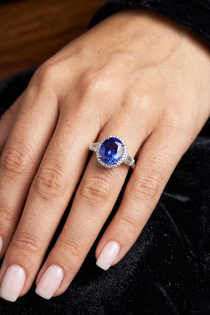 14kt White Gold Finish Diamond & Deep Blue Sapphire Stone Ring by GBT Be True at Pernia's Pop Up Shop