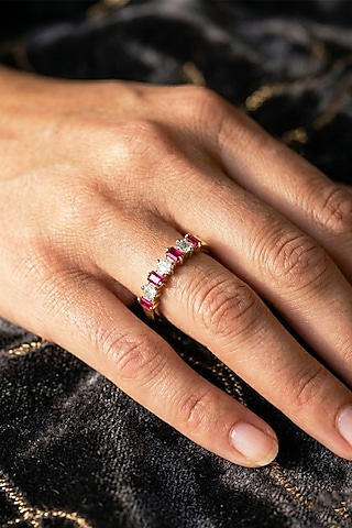 14kt Gold Finish Diamond & Ruby Stone Ring by GBT Be True
