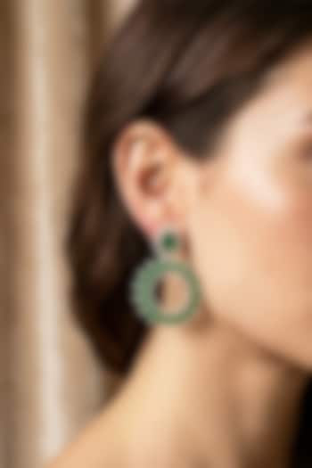 18kt Gold Finish Diamond & Emerald Stone Dangler Earrings by GBT Be True at Pernia's Pop Up Shop