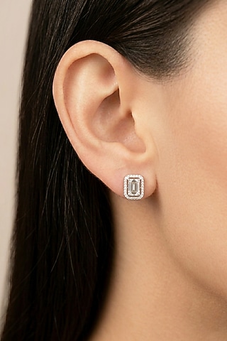 18kt Gold Finish Diamond Square-Shaped Stud Earrings by GBT Be True