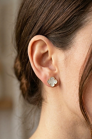 18kt Gold Finish Diamond Pear-Shaped Stud Earrings by GBT Be True